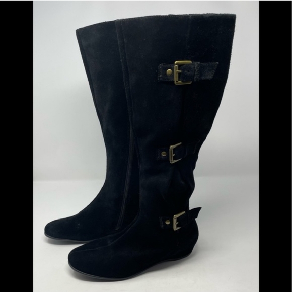 AEROSOLES Black Club Sota Suede Boots with Buckles - 6.5 - Like New‎ - Picture 4 of 12